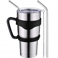 Tumbler 30 oz Double Wall Vacuum 18/8 Stainless Steel Tumbler with Lid, Handle, Straws, Brush | Home, Office, School, Car Trip